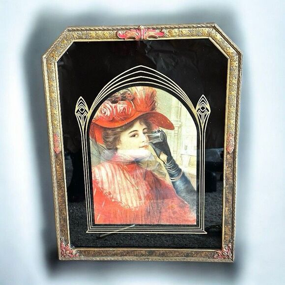 VTG RETRO Coca-Cola Victorian Lady Art Ornate Frame Black Colored Glass Woman - Picture 4 of 11
